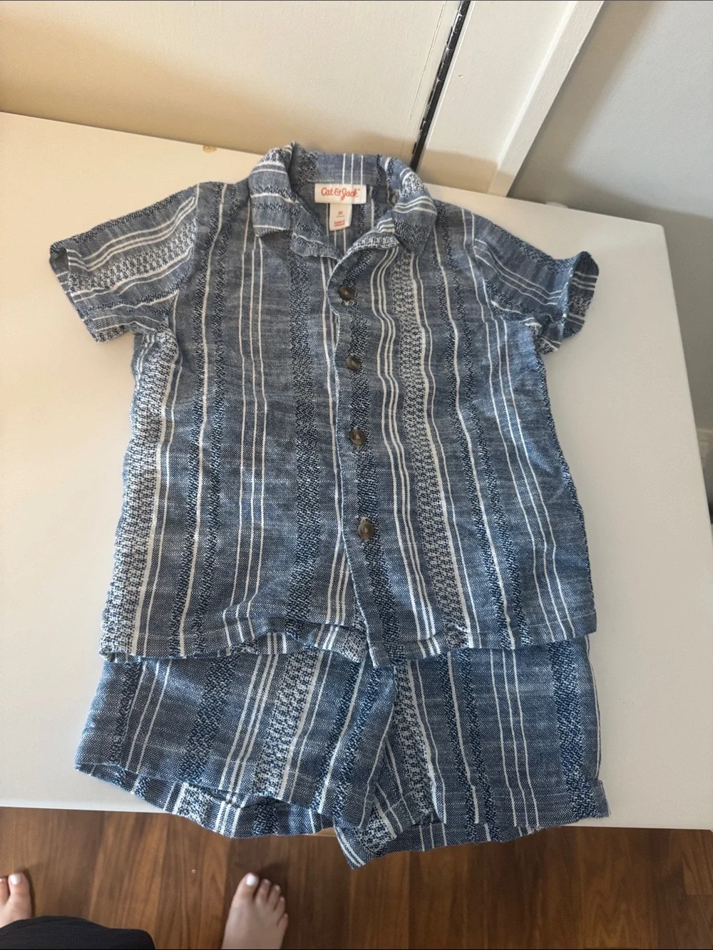 Cat & Jack Striped Chambray Button Down & Short 2 Piece Outfit - 2T